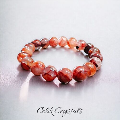 Red Hematoid Fire Quartz Bracelet Healing Reiki Crystal Bracelet 10mm - Picture 1 of 5