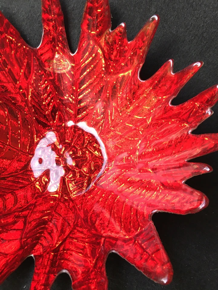 Plato decorativo floral Starburst de vidrio artístico rubí rojo baya AKCAM Turquía Foto 2 de 4