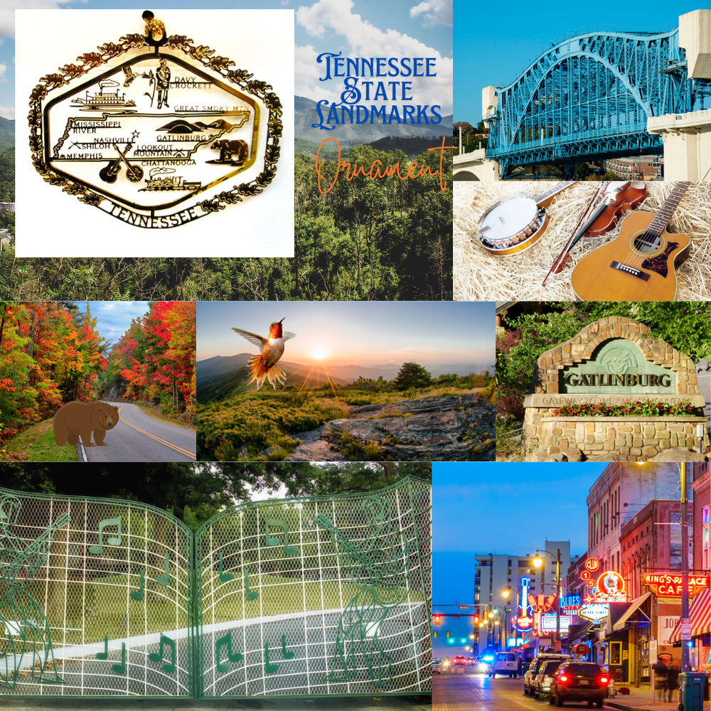 Tennessee Ornament Brass State Landmarks Smokeys Nashville Memphis Chattanooga