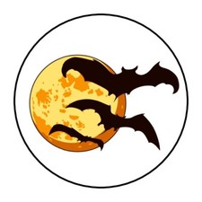 30 Halloween Envelope Seals Labels Stickers 1.5" Round Moon Bats