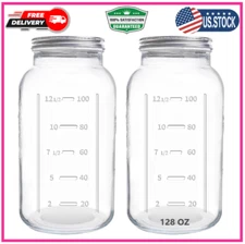 128 Oz Mason Jars Wide Mouth 2 Pack, 1 Gallon Glass Large Jars with Airtight Lid