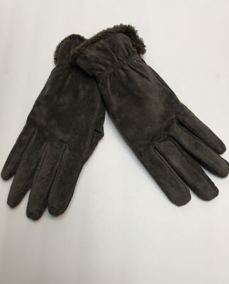 Ladies Gloves Brown Suede Leather Faux Fur Lined Size Medium | eBay