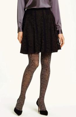 HUE Cream Python Print Tights Control Top Pantyhose Hosiery U13655 Size S/M NWT