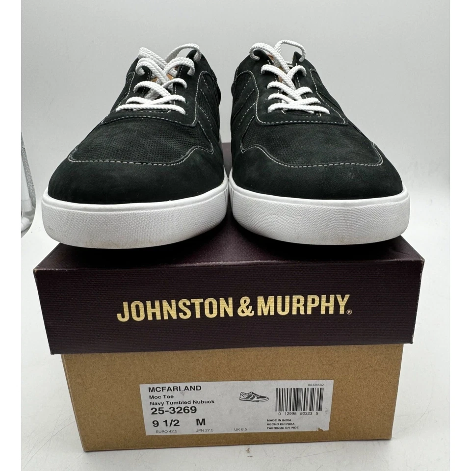 Zapato Johnston & Murphy McFarland Moc Puntera Para Hombres 9.5M Negro y Marrón Gamuza Cuero Foto 2 de 4