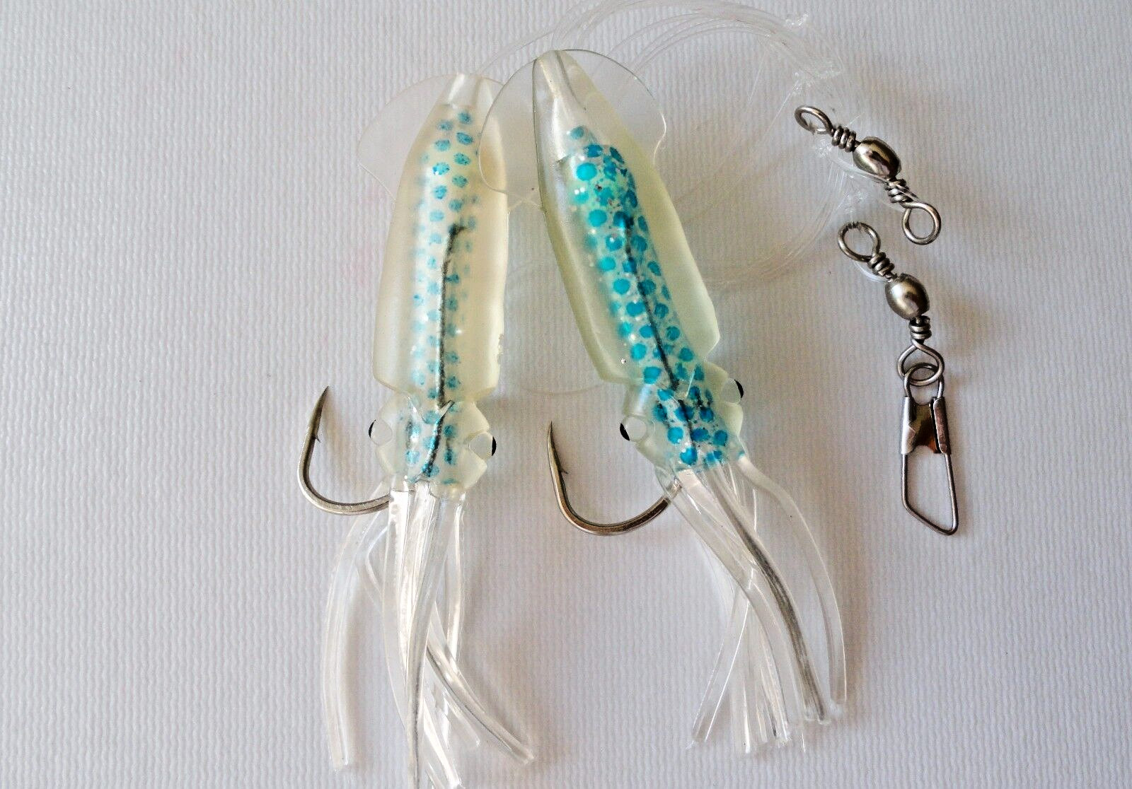 15 Packs 4.5" Ling Cod Squid Rig Two Bulb Rigged Squid Saltwater Lures Combo - Image 6