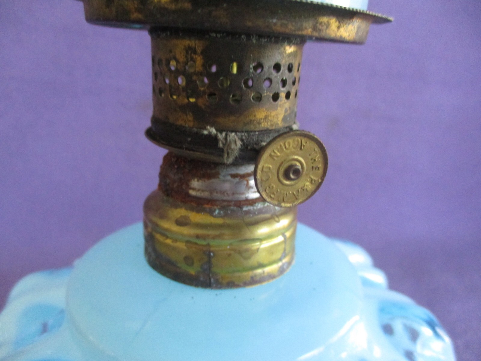 BLUE OPALESCENT MINIATURE BULLSEYE OIL LAMP GWTW eBay