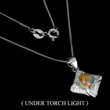 Silver Pendant Opal Genuine Natural Mined Gem Solid Sterling With Chain