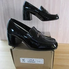 Journee Collection Liyla Womens 7.5 Black Faux Patent Chunky Heels Loafer Pumps