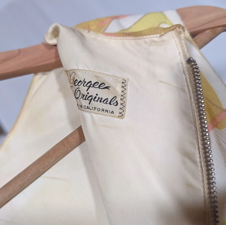 Vestido de Fiesta Plisado Geométrico Edad Atómica Años 50 De Colección California EE. UU. Georgee Orig Foto 4 de 4