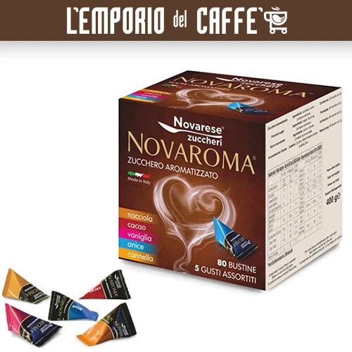 240 BUSTINE Zucchero Aromatizzato Novarese CUBOTTO NOVAROMA mix gusti per caffe