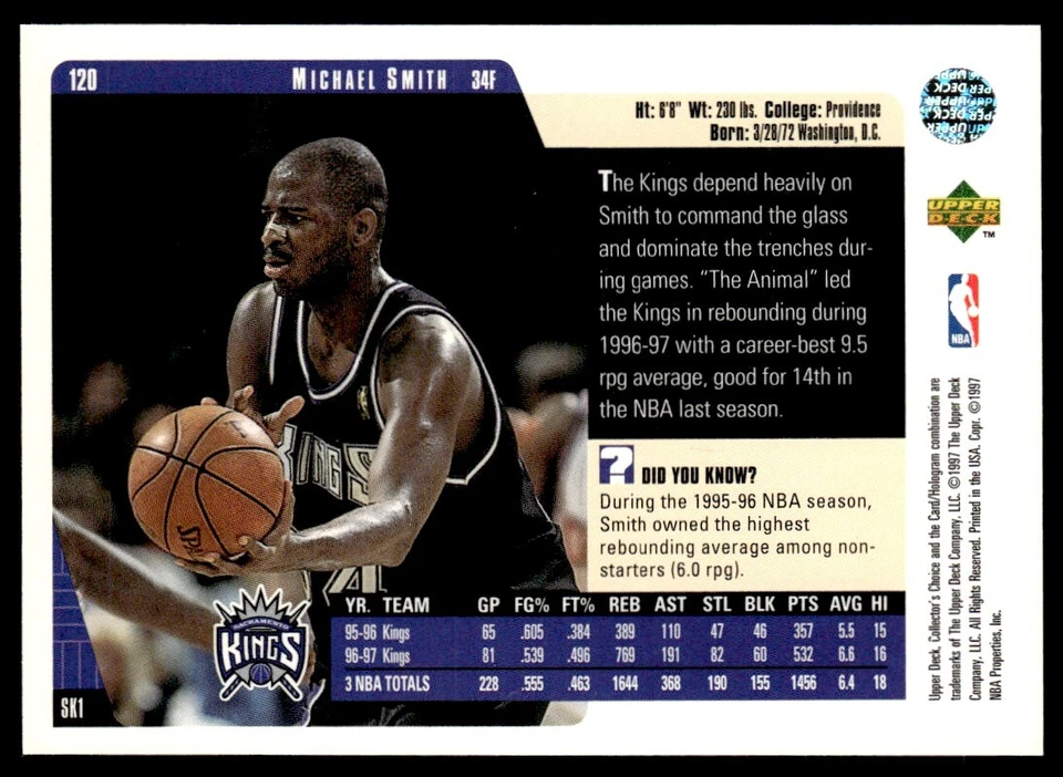 1997-98 Collector's Choice Michael Smith Sacramento Kings #120 - Image 2 of 2