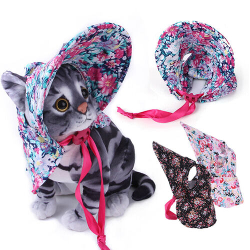 Retro Pet Floral Hats Cat Dog Visor Caps Lace-Up Grooming Dress Up Sun Caps❀ - Imagen 1 de 15