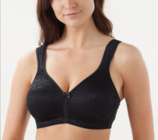 Breezies Wild Rose Seamless Wirefree Support Bra-Black-34 B A260367 NEW