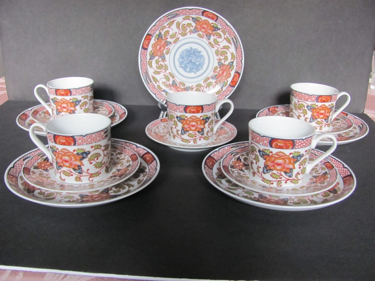 GEORGE BRIARD PEONY TRIO SETS - 5 SETS - 5 CUPS, 5 SAUCERS GEORGE BRIARD PEONY TRIO SETS - 5 SETS - 5 CUPS, 5 SAUCERS