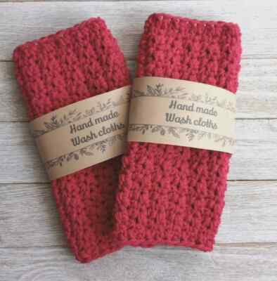 handmade crochet bath wash face cloth spa reusable brick red