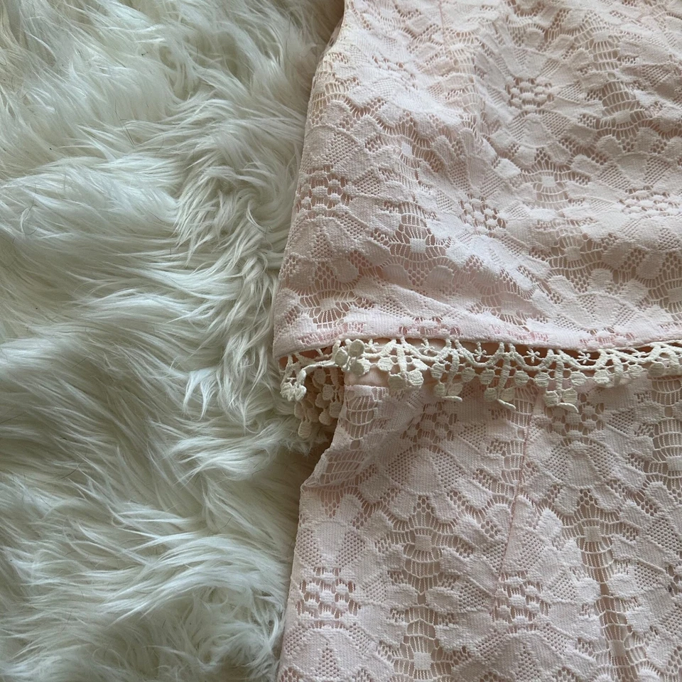 Vestido midi de encaje floral Topshop rosa y amarillo crochet lápiz talla 2 Foto 2 de 4