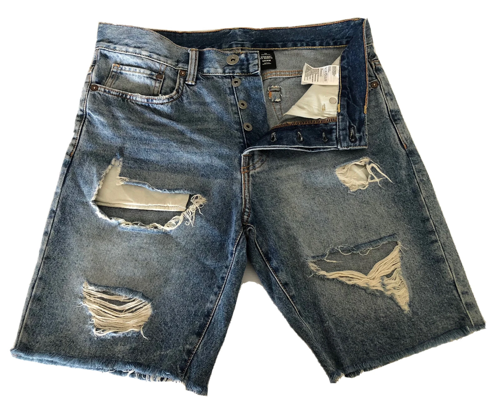 & DENIM Men’s Blue Ripped Denim Shorts Size 30 Casual Summer Wear