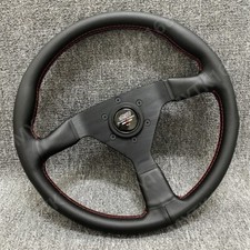 Mugen Genuine Leather Flat Bracket Steering Wheel 350mm Drift Horn Black Line