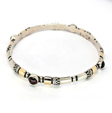 Sterling Silver Deep Red Gemstone Bracelet- 7-3/4" Opening