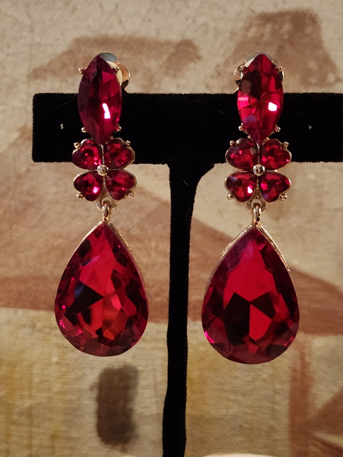 Gorgeous Ruby Red 2 Inch Dangle Earrings With Hig… - image 2