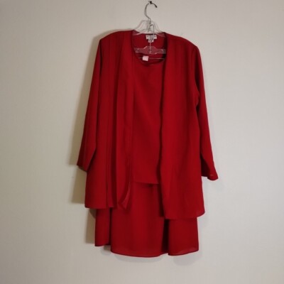 F A D Fashion  3 Piece Women's Size Large Red Suit. Jacket, Tank Top And Skirt