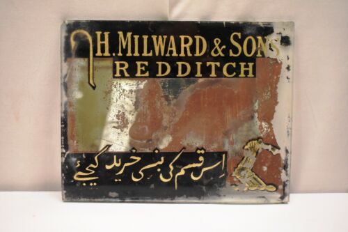 Antique Advertising Mirror H Milward & Sons Redditch Fishing Tackle Hook Sign "4 - Picture 1 of 9