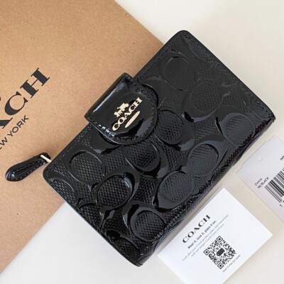COACH Medium Corner Zip Wallet in Signature Leather Black CV414 outlet New JPN