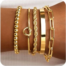Gold Bracelets for Women Non Tarnish, 14K Gold Plated Chunky Cuff Bracelet Gold