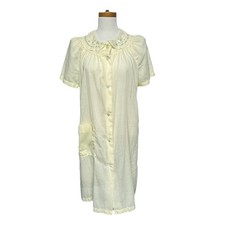 Vintage Katz Snap Robe Yellow w Embroidered Housecoat Grannycore 60s 70s L