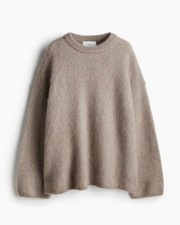 H M Mohair Wool Blend Long Sleeve Beige Tan Round Neck Sweater NWT size M