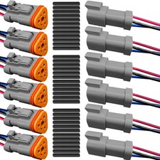 DT Connectors 3-Pin Waterproof 6Pack with 16AWG Wires & Heat Shrink Tubes