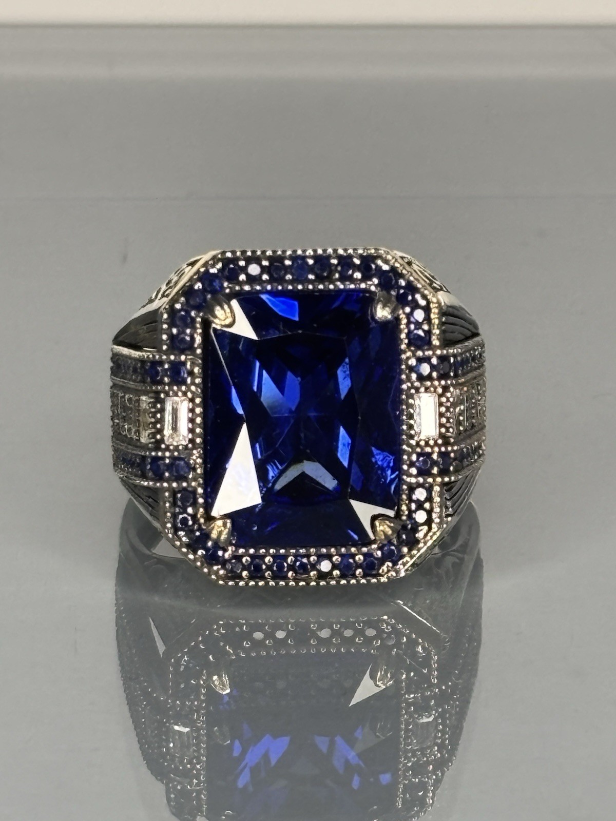 Handmade Ottoman Design Men's Sapphire Ring in 925 Sterling Silver