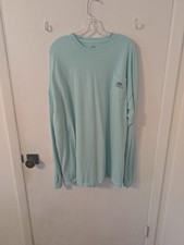 AFTCO Men's XXL Light Aqua Blue Long Sleeve Fishing T-Shirt 2X 100% cotton