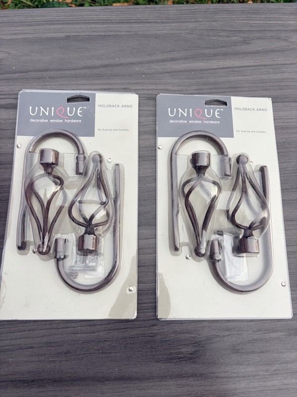 Unique Metal Curtain Holdbacks Holdback Arms Brown Wall Mount 2 Pack