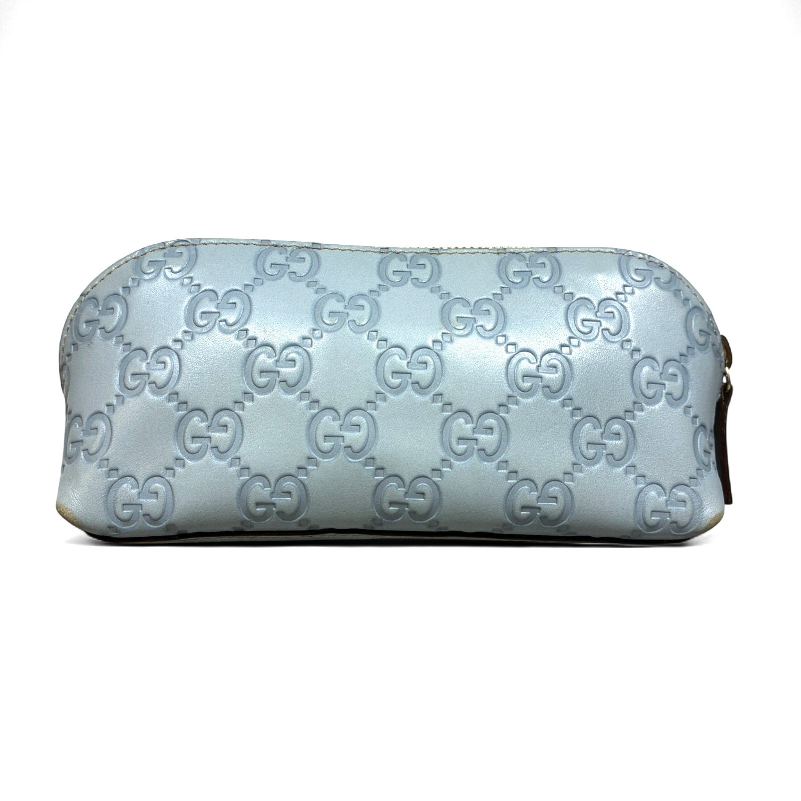 GUCCI Guccissima Cosmetic Pouch Leather Blue Italy -Pre loved