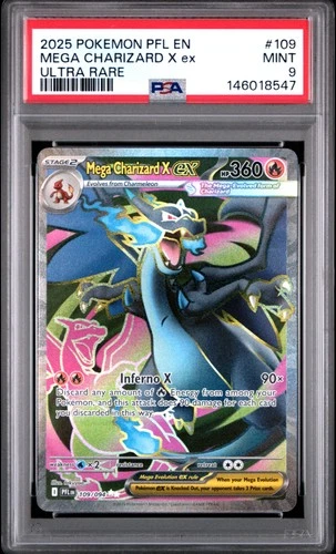 2025 POKEMON PFL EN-PHANTASMAL FLAMES ULTRA RARE #109 MEGA CHARIZARD X EX PSA 9