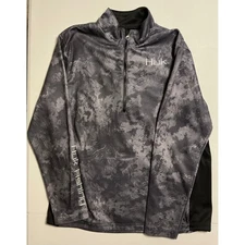 Huk Fishing Performance Quarter Zip Long Sleeve Shirt Mens Gray Camo Lightweight