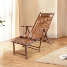 Bamboo Folding Lounge Chair, Folding Reclining Chair with Adjustable Backrest