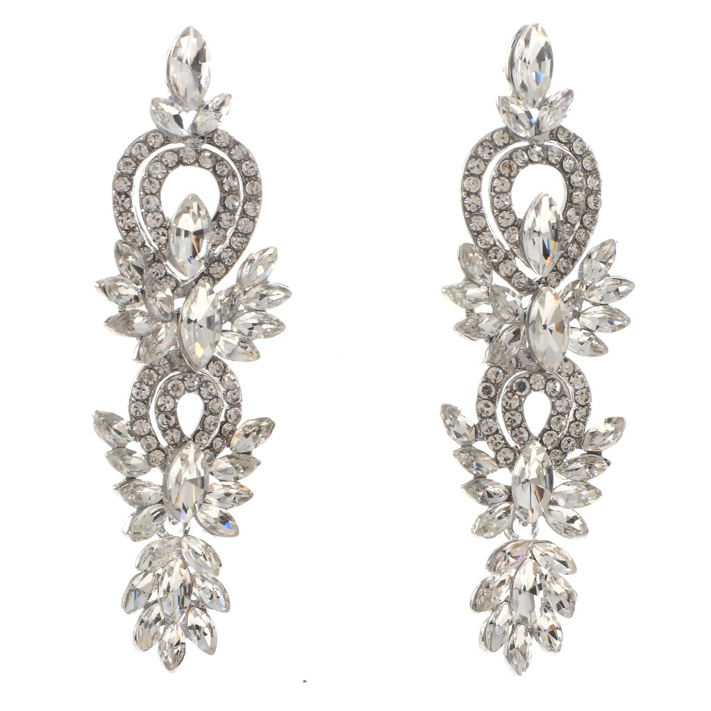 Silver Tone Metal Rhinestone Dangle Post Earrings ER2582-SCL