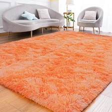 Fluffy Rug for Bedroom Living Room, 4x6 Orange Area Rugs, Faux Fur Shag Moder...