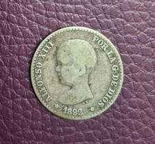 1892 Spain 50 Centimos Alfonso XIII. Very Old Silver Coin 