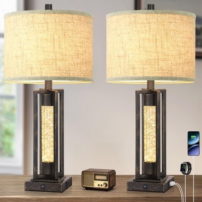 26   Vintage Table Lamps for Living Room Set of 2, Rustic Lamps for Bedroom w...