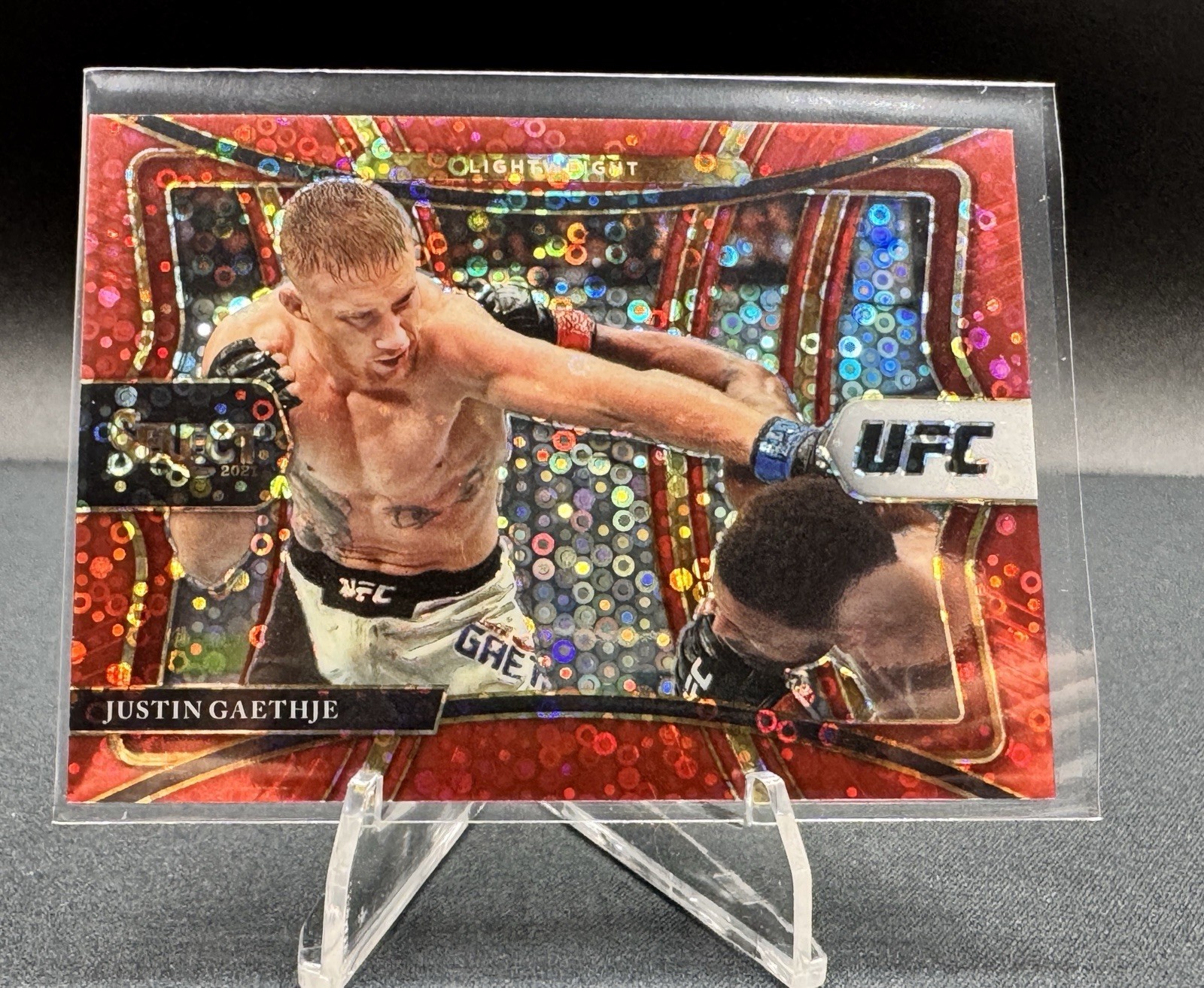 Justin Gaethje - 2021 Panini Select UFC - Premier Level Red Disco Prizm  -  /199