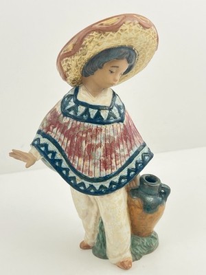 Lladro Gres Pedro 2141 Mexican Boy w Jug Sombrero Retired Spain | eBay