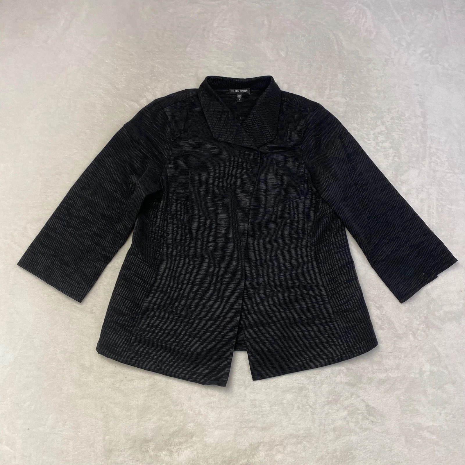 Eileen Fisher Italian Fabric Black Textured 3/4 Sleeve Jacket - Size S