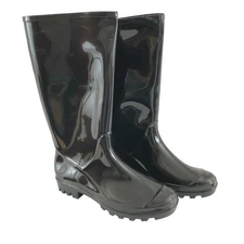 Easy USA Womens Rain Boots Rubber Slip On Black Basic Size 8