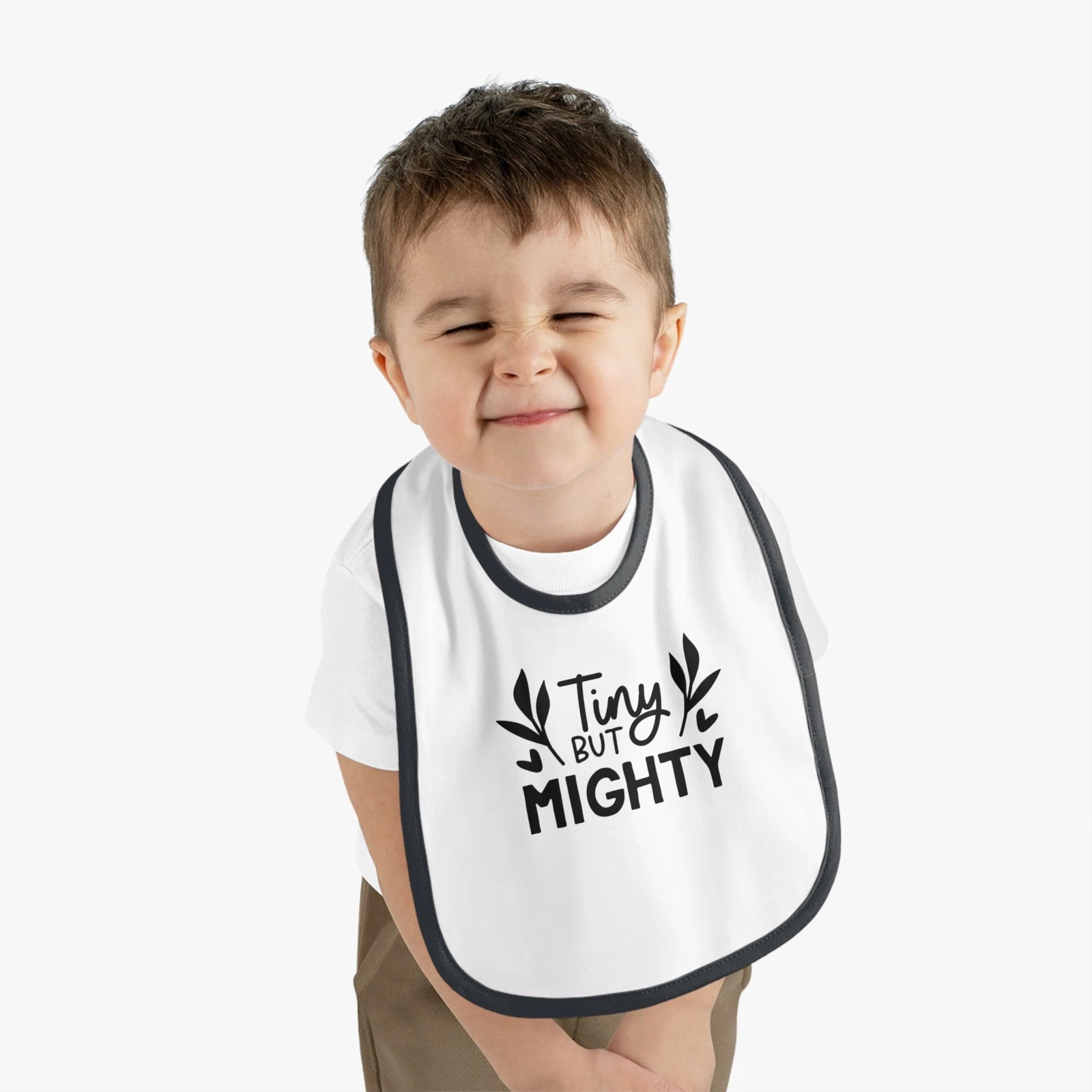 Tiny but Mighty Baby Bib - Cute Contrast Trim Bib, Baby Shower Gift, [...]