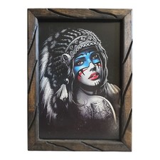 Native American Woman With Headress Wolf Tattoo Framed Artwork