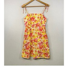 Old Navy Floral Smocked Square Neck Mini Dress Tie Straps Yellow Pink M