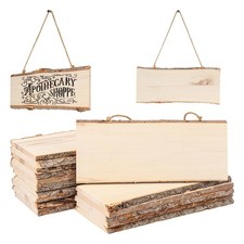 18 Pack Wood Signs, Unfinished Rectangle Wooden Plaque with Rope, Live Edge W